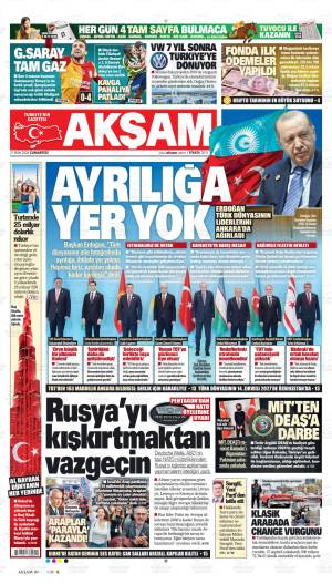 Akşam gazetesi 31 Ekim 2026 Cumartesi ilk sayfası