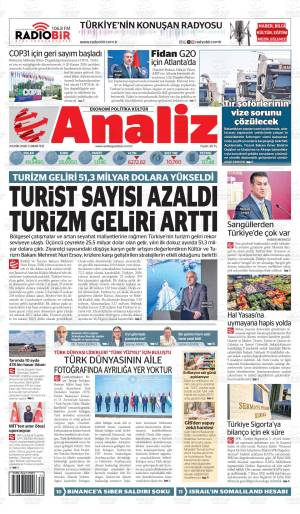 Analiz gazetesi 31 Ekim 2026 Cumartesi ilk sayfası