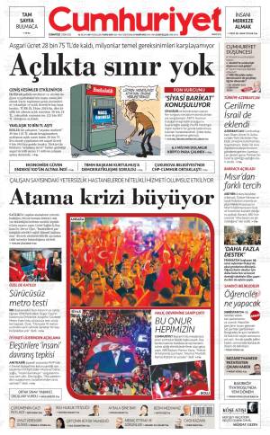 Cumhuriyet gazetesi 31 Ekim 2026 Cumartesi ilk sayfası