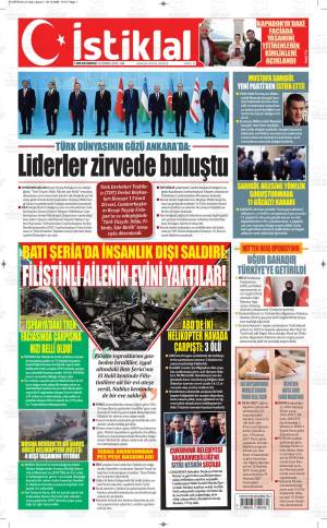 İstiklal gazetesi 31 Ekim 2026 Cumartesi ilk sayfası