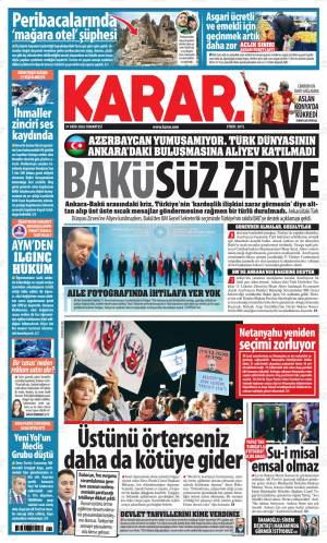 Karar gazetesi 31 Ekim 2026 Cumartesi ilk sayfası