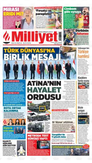 Milliyet gazetesi 31 Ekim 2026 Cumartesi ilk sayfası