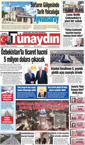 Tünaydın gazetesi 31 Ekim 2026 Cumartesi ilk sayfası