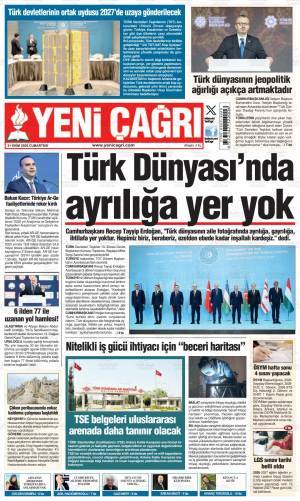 Yeni Çağrı gazetesi 31 Ekim 2026 Cumartesi ilk sayfası